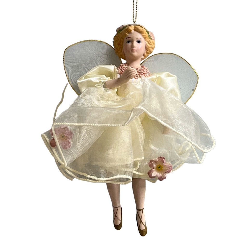 Kurt S‎ Adler Porcelain Angel Christmas Ornament Cream Pink Floral Dress J8873